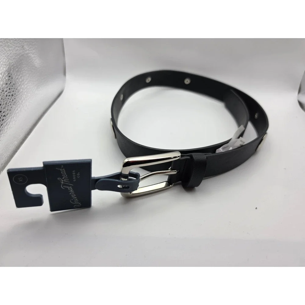 Universal Thread Black Faux Leather Studded Belt Silver Buckle XS NWT 1198